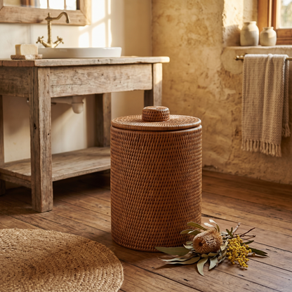 Rattan Bathroom Bin with Lid