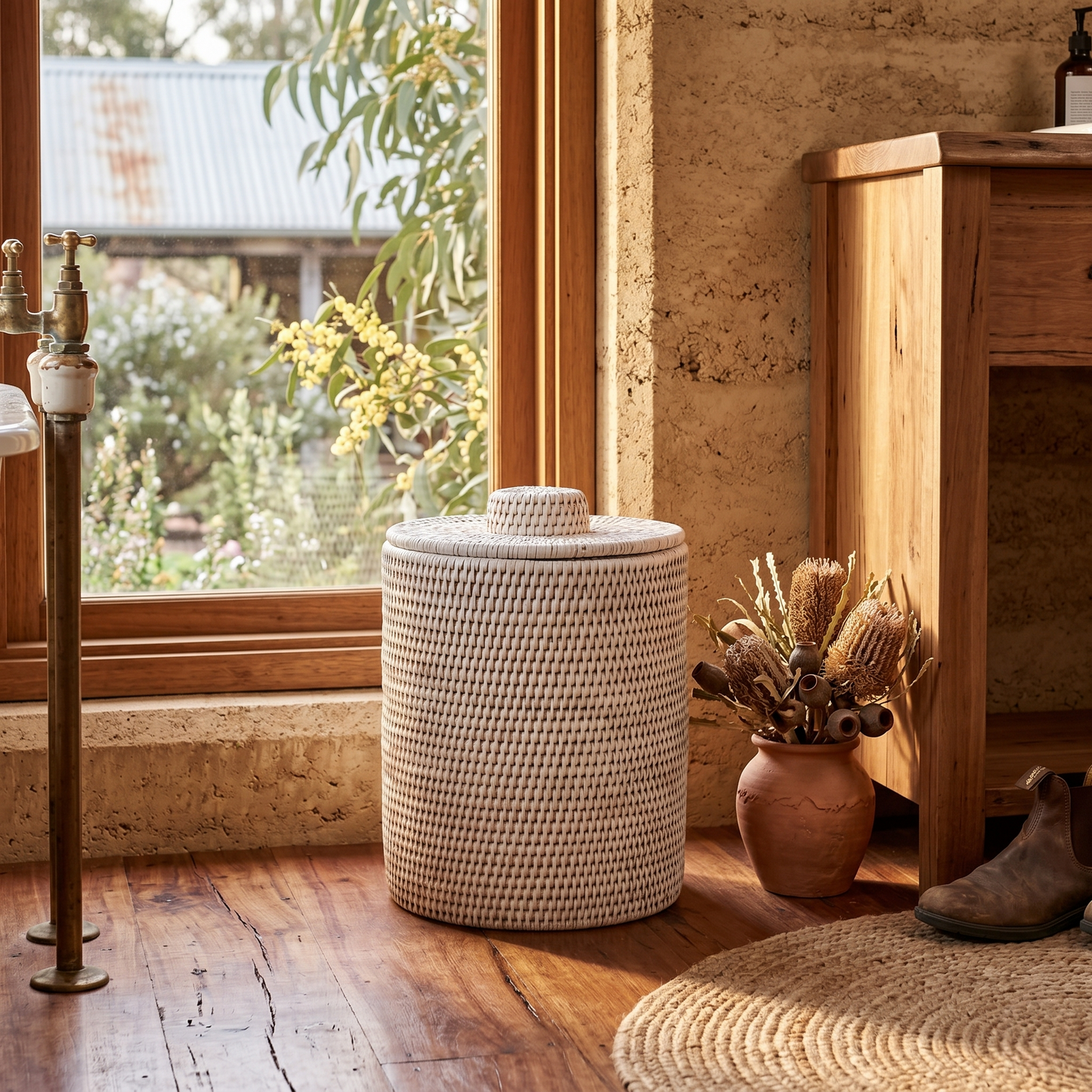 Rattan Bathroom Bin with Lid