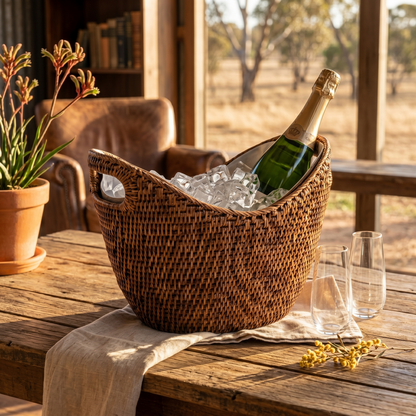 Rattan Oval Champagne Bucket With Insert