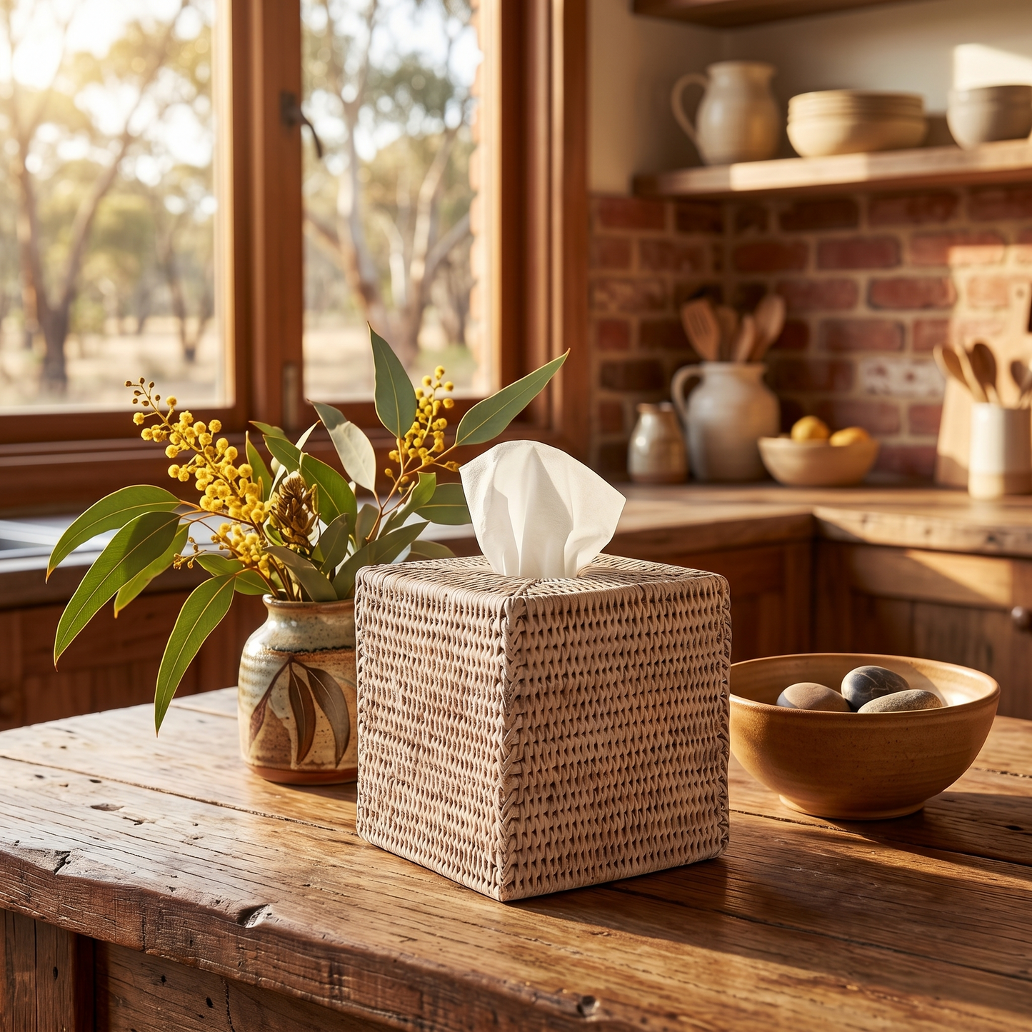 Rattan Square Tissue Box