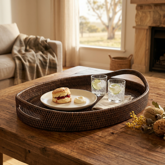 Rattan Inlay Oval Tray