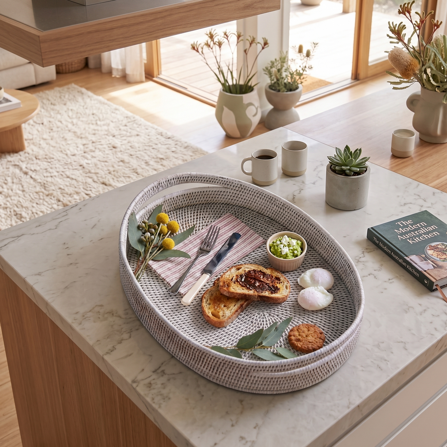 Rattan Inlay Oval Tray