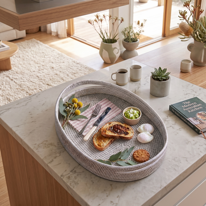 Rattan Inlay Oval Tray