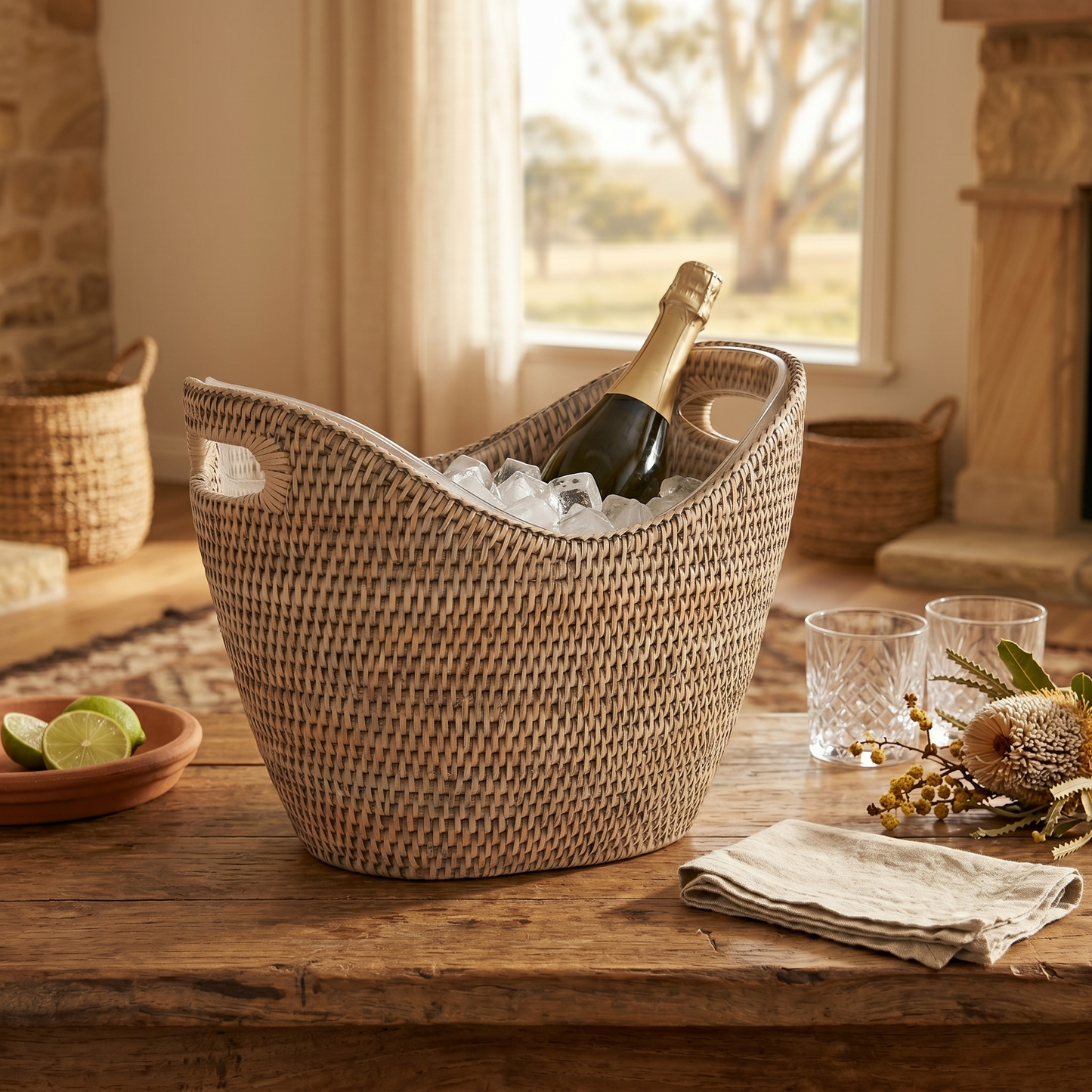 Rattan Oval Champagne Bucket With Insert