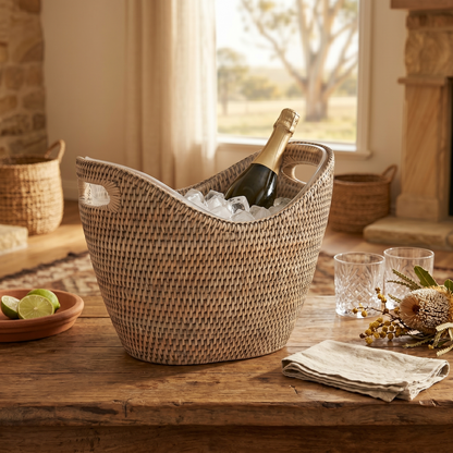 Rattan Oval Champagne Bucket With Insert
